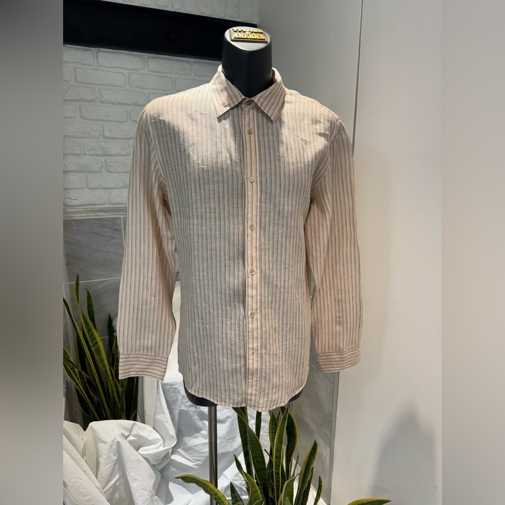 Calvin Klein Men's light Beige Striped linen long sleeves